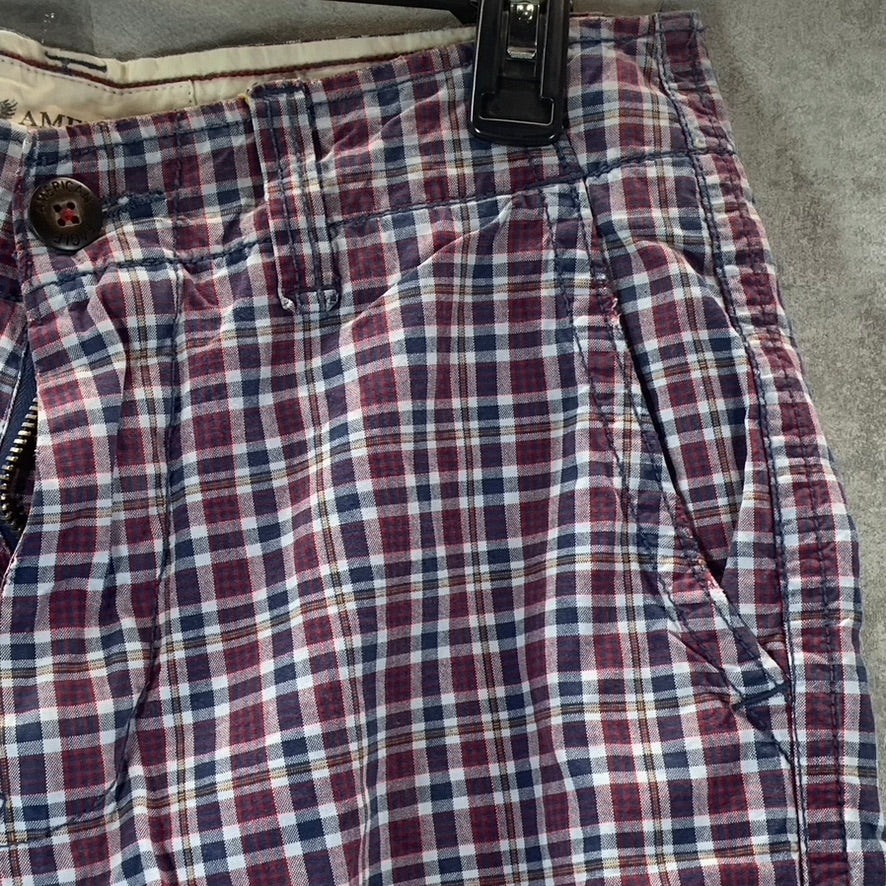 AMERICAN EAGLE Outfitters Men's Red/Navy Gingham Classic Length Shorts SZ 28