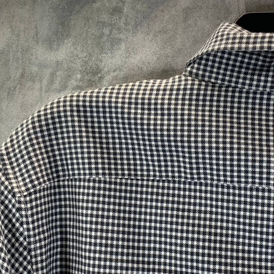 MICHAEL KORS Men's Black/White Mini Check Trim Stretch Button-Up Shirt SZ L
