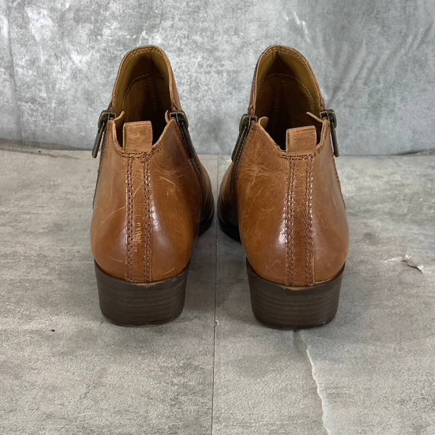 LUCKY BRAND Women's Toffee Barillos Leather Basel Double Block-Heel Boots SZ 6.5
