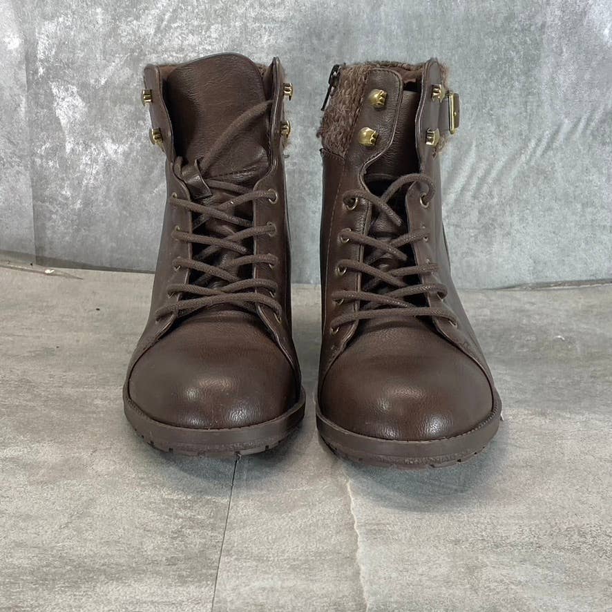 STYLE & CO Women's Chocolate Gaiel Lace-Up Cold-Weather Lug-Sole Boots SZ 8.5