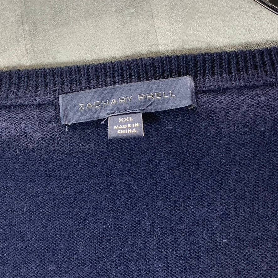 ZACHARY PRELL Men's Navy/Burgundy V-Neck Wool Pullover Sweater SZ 2XL