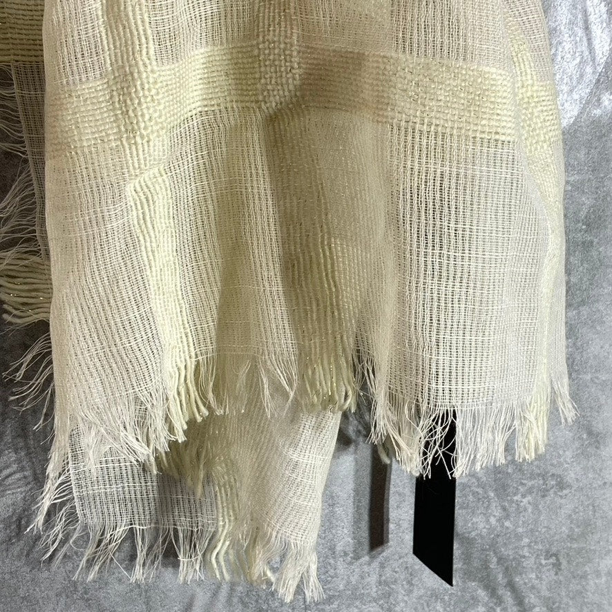 CEJON Women's Ivory Plaid Fringe Detail Scarf SZ OS