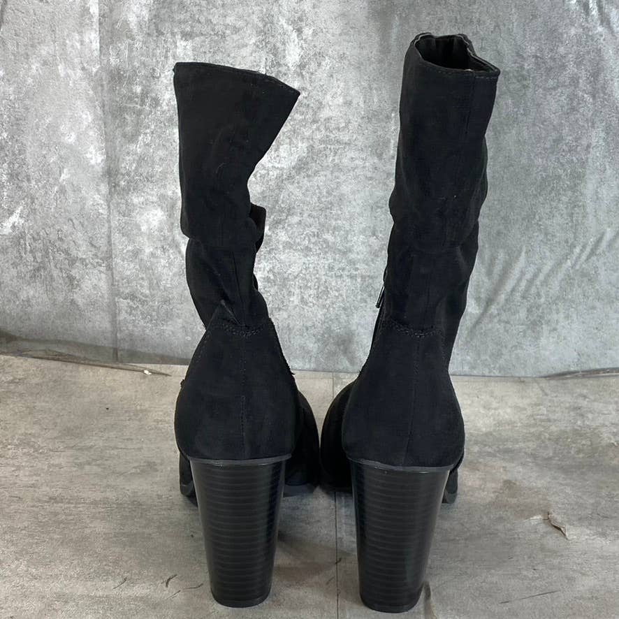 STYLE & CO Women's Black Micro Saraa Round-Toe Block-Heel Mid-Shaft Boots SZ 9