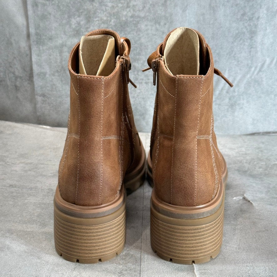 NATURALZIER Women's Tan Abbott Round-Toe Side-Zip Stacked Block-Heel Boots SZ 10