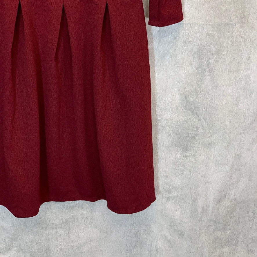 24/7 COMFORT APPAREL Women's Burgundy 3/4 Sleeve Fit & Flare Two-Pocket Mini Dress SZ M