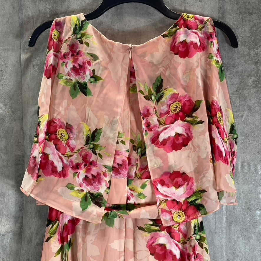 JESSICAS HOWARD Women's Petite Blush Floral Print Short Split Sleeve Tie Waist
