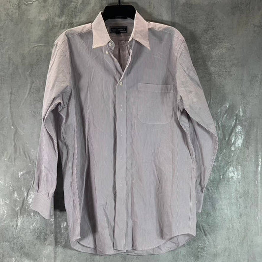 PAUL FREDRICK Men's Burgundy Pinstripe Button-Up Long-Sleeve Dress Shirt SZ15-32