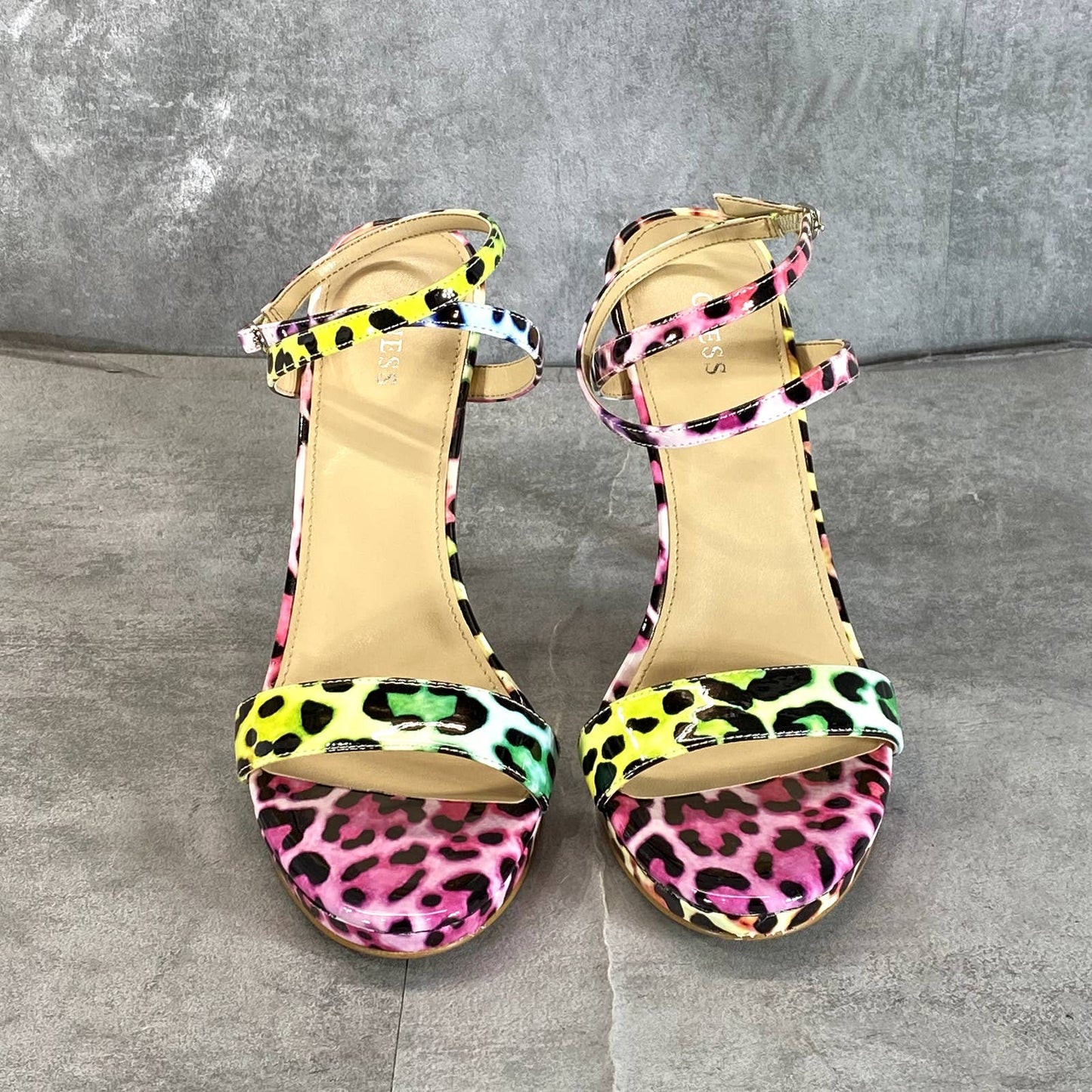 GUESS Women's Multicolor Cheetah Print Tarena Ankle-Strap Stiletto Sandals SZ9.5