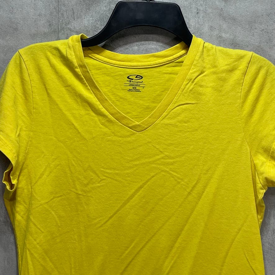 CHAMPION Yellow V-Neck Short Sleeve Lightweight Loose T-Shirt SZ M