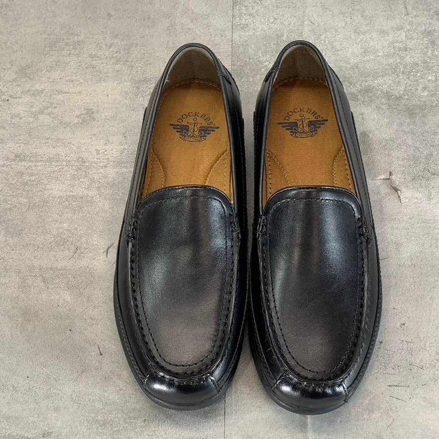 DOCKERS Men's Black Leather Catalina Slip-On Moc-Toe Loafers SZ 8