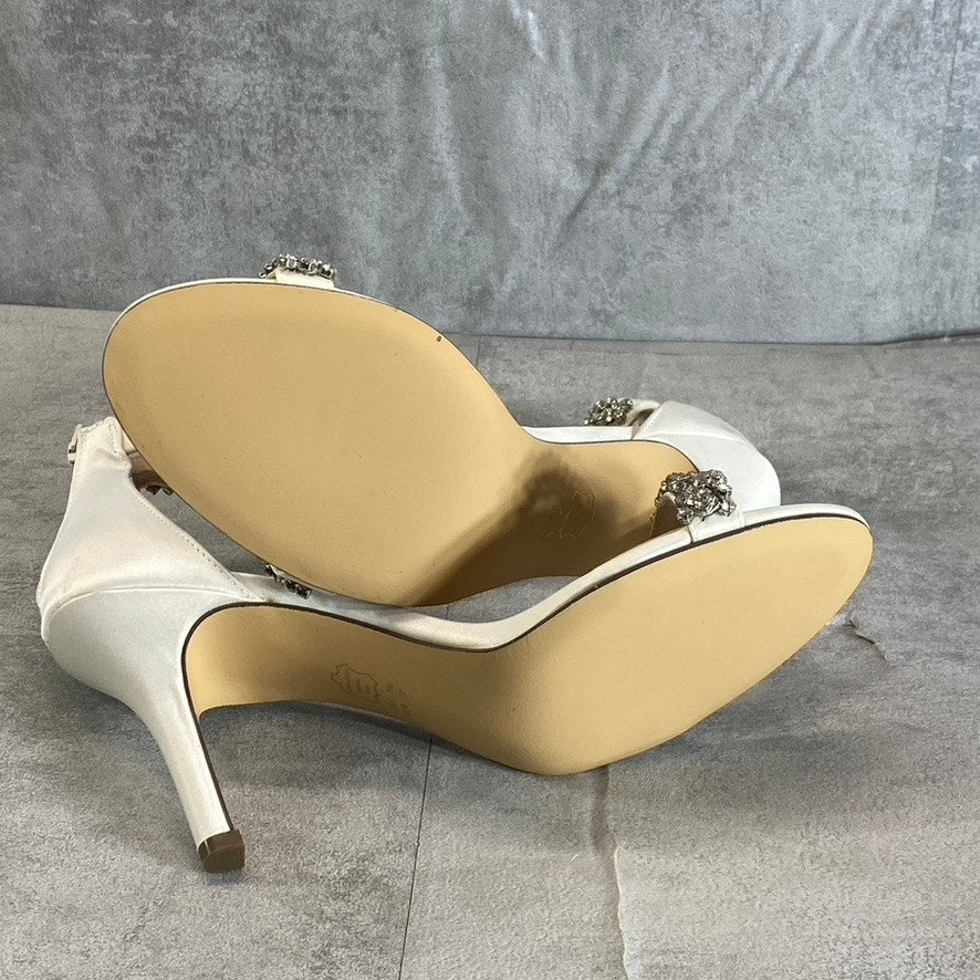 NINA Women's Ivory Luster Satin Vauna Rhinestone Embellished Dress Sandals SZ 7