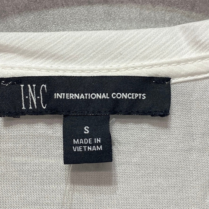 INC International Concepts White Sheer-Trim Long Sleeve Top SZ S