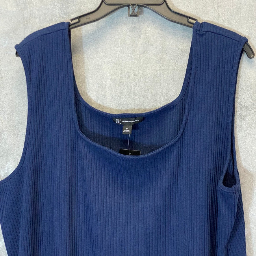 INC INTERNATIONAL CONCEPTS Women's Plus Size Indigo Sea Square-Neck Ribbed Tank Top SZ 4X