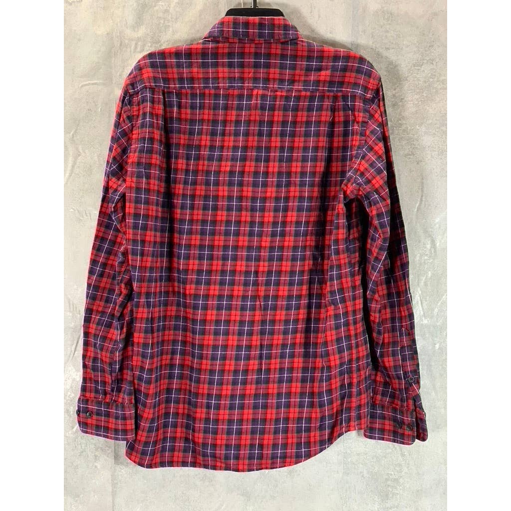 AUTHENTIC SHIRT Men's Red/Navy Flannel Button-Up Long Sleeve Cotton Shirt SZ M