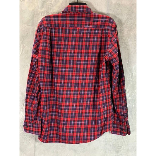 AUTHENTIC SHIRT Men's Red/Navy Flannel Button-Up Long Sleeve Cotton Shirt SZ M