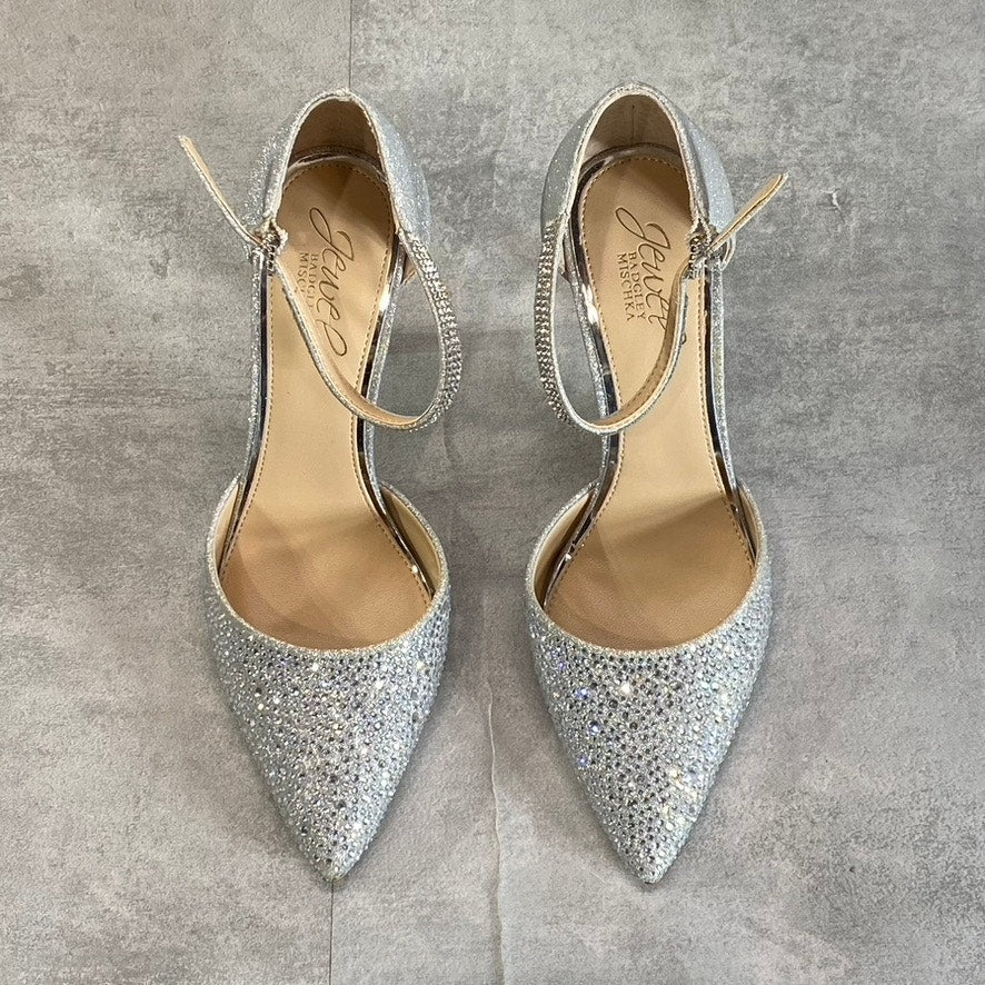 JEWEL BAGLEY MISCHKA Women's Silver Glitter Jailene Pointed-Toe Stiletto Pumps SZ 7.5