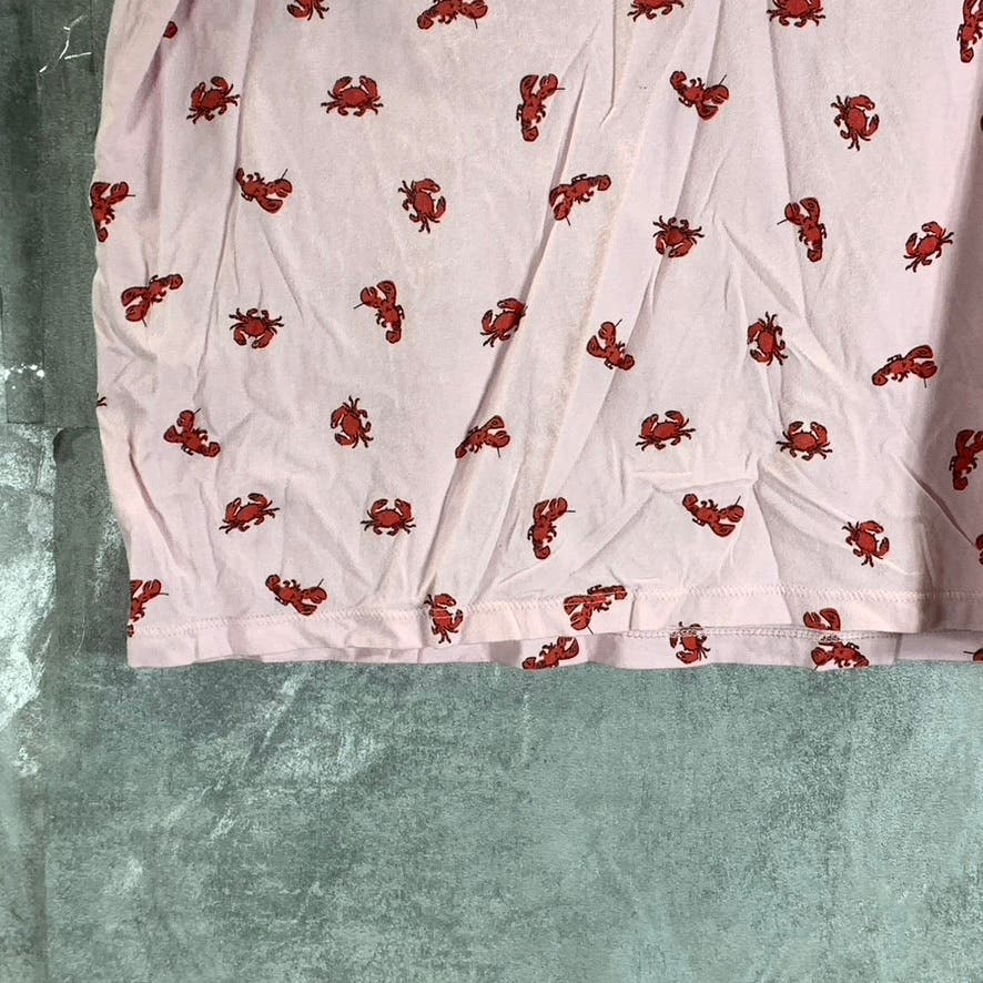 J.CREW Women's Pink Crab Printed Crewneck Short Sleeve Pajama Top SZ M