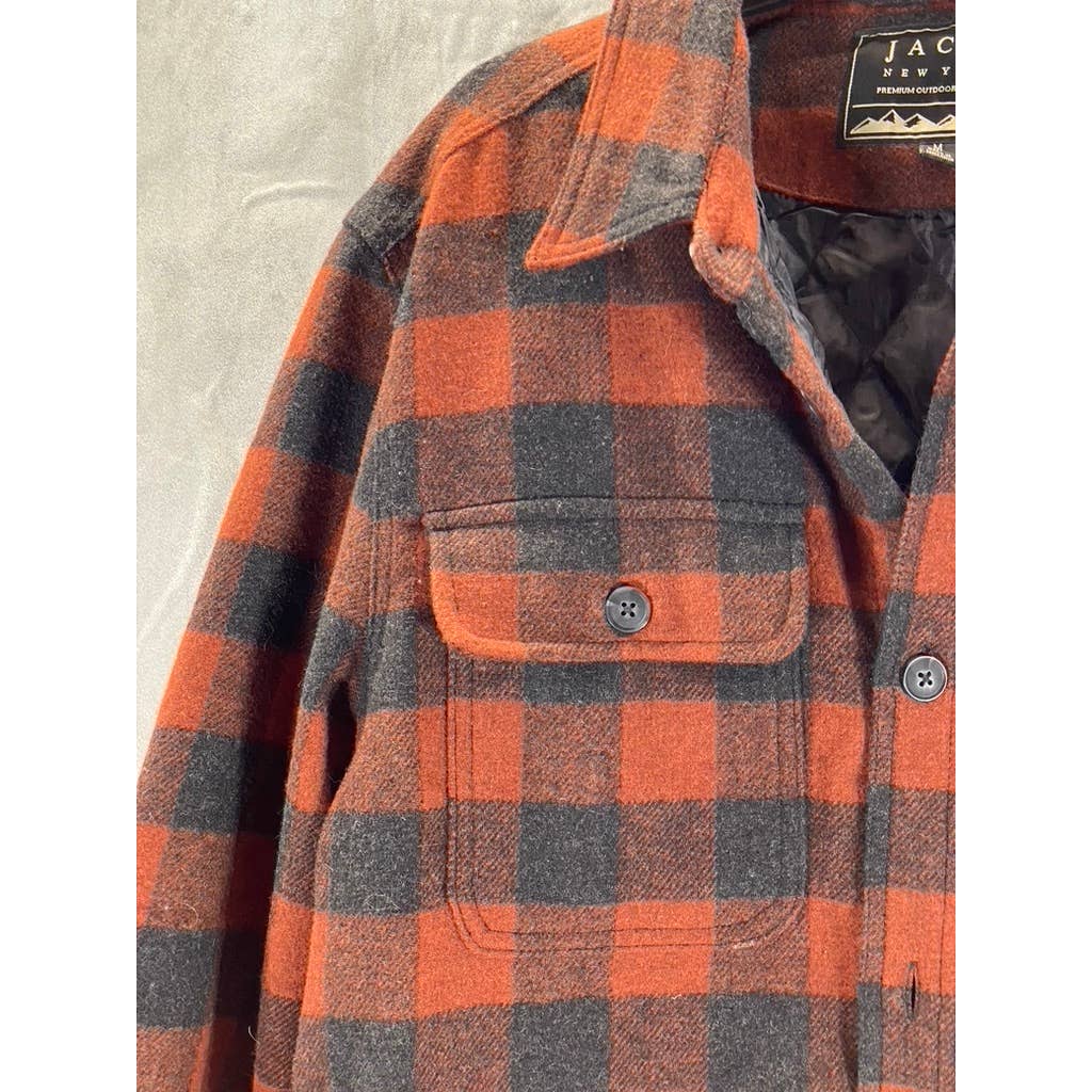 JACHS NEW YORK Men's Orange/Black Plaid Wool-Blend Flannel Shirt Jacket SZ M