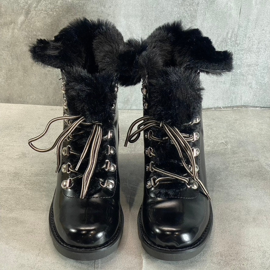 INC INTERNATIONAL CONCEPTS Women's Black Faux-Fur Hannia Lace-Up Wedge Boots SZ6