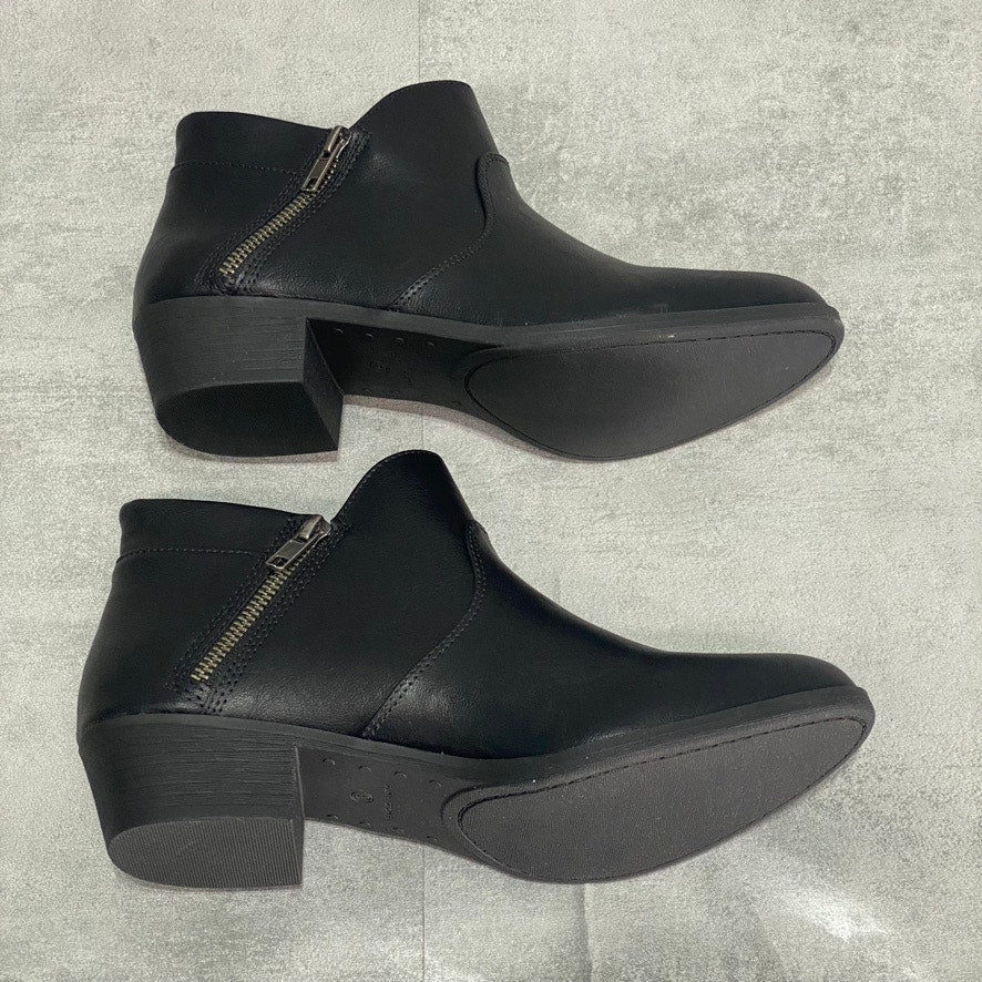 SUN + Stone Black Double Zip Block Heel Ankle Booties SZ 9