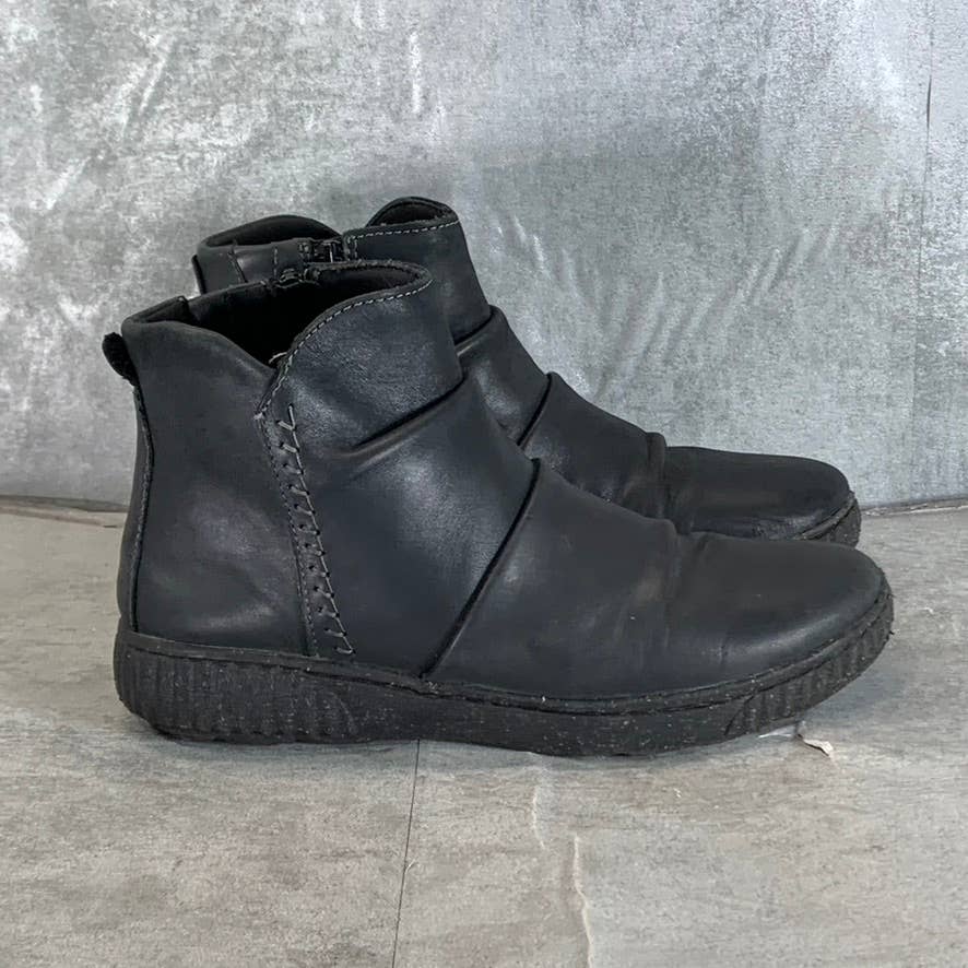 CLARKS COLLECTION Women's Black Leather Caroline Rae Ruched Ankle Booties SZ 8.5