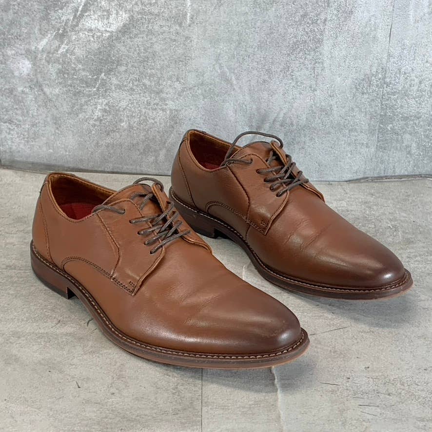 STACY ADAMS Men's Chocolate Leather Marlton Plain-Toe Lace-Up Oxfords SZ 7.5