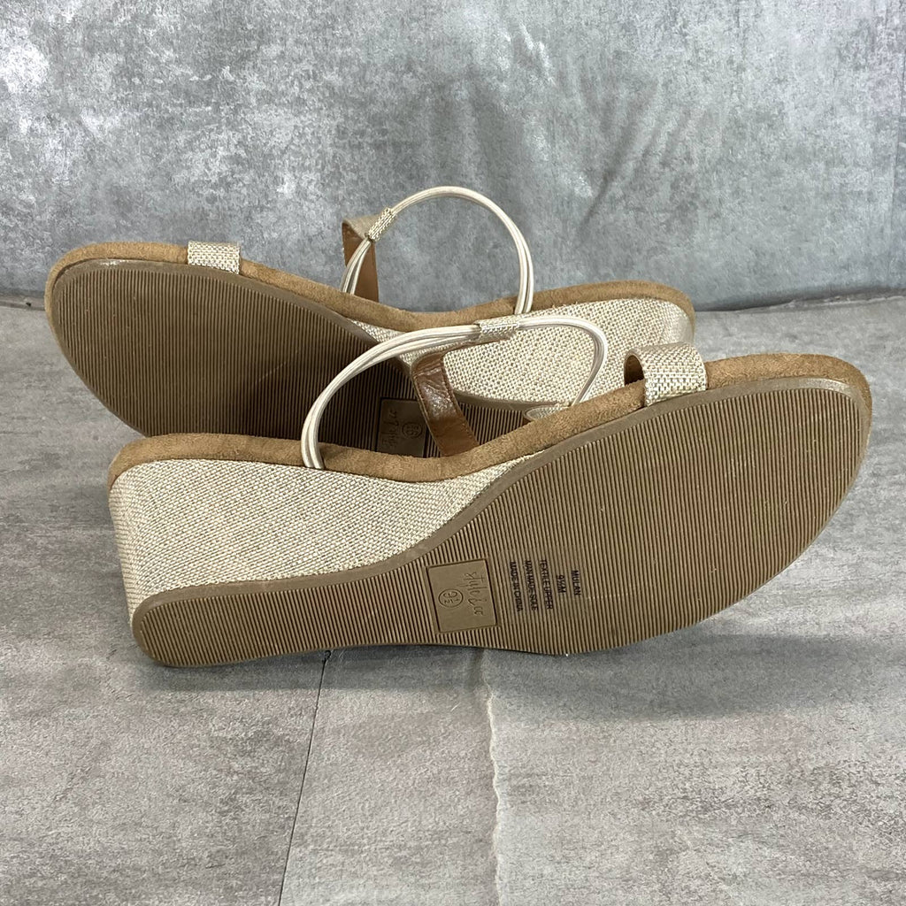 STYLE & CO Women’s Shine Canvas Mulan T-Strap Slingback Wedge Sandals SZ 9.5