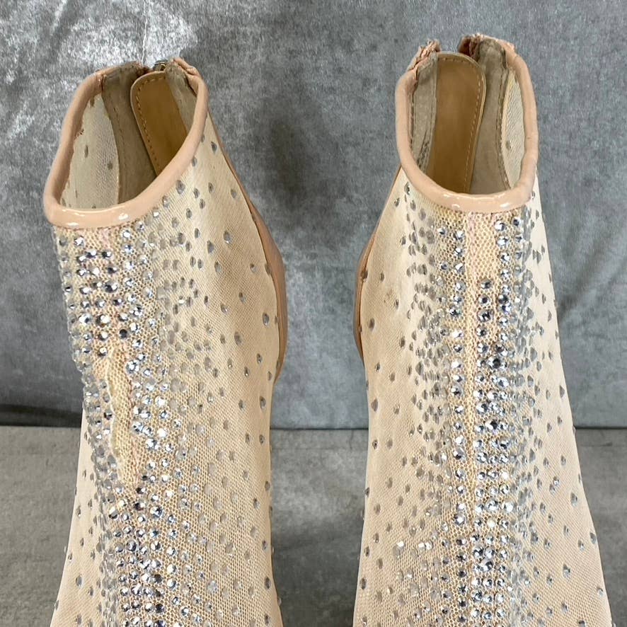 THALIA SODI Women's Nude Mesh Desire Rhinestone Peep-Toe Stiletto Heels SZ 7.5