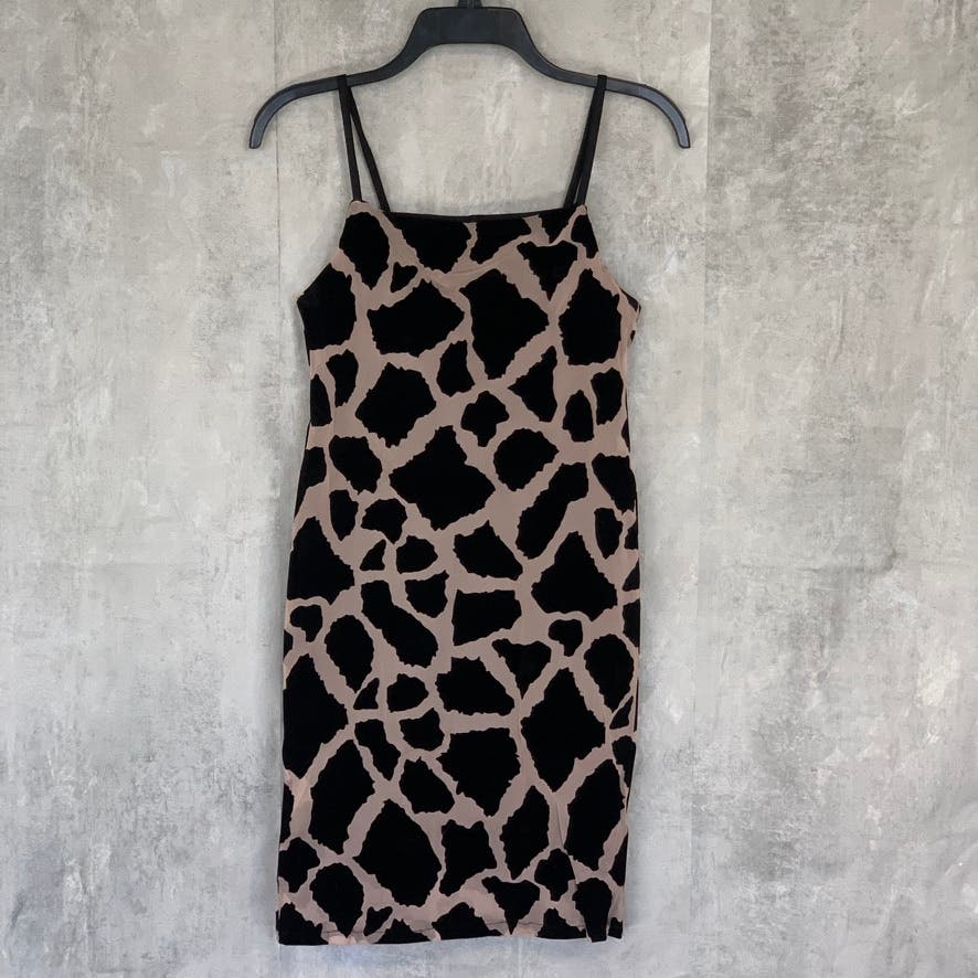 TOPSHOP Black Large Animal Printed Spaghetti Strap Mini Bodycon Dress SZ 4