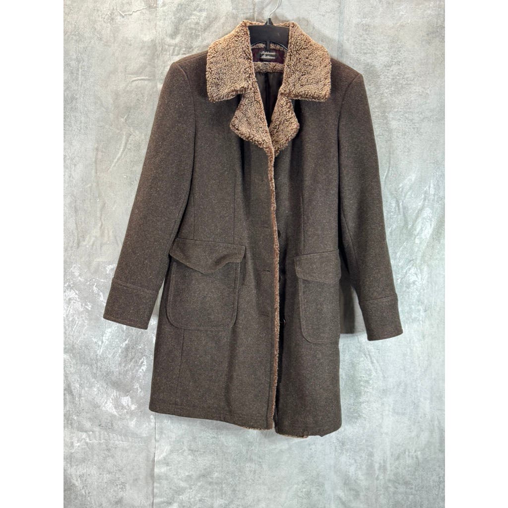 STEPHANIE MATHEWS Women's Brown Wool Sherpa Coat SZ 6 Missy