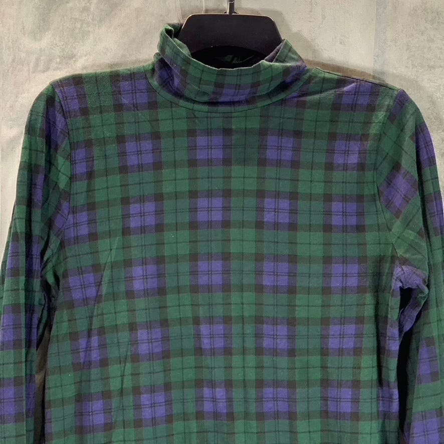 J.CREW Women's Evergreen Blackwatch Plaid Tissue Long Sleeve Turtleneck Top SZ S