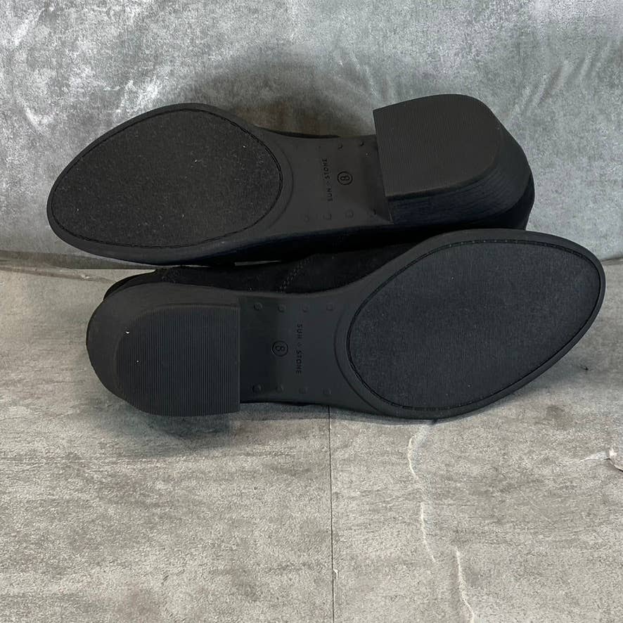 SUN+STONE Women's Black Micro Abby Double-Zip Round-Toe Block-Heel Booties SZ 8