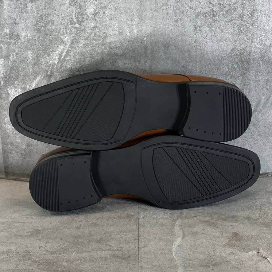 ALFANI Men's Dark Tan Faux-Leather Andrew Plain-Toe Lace-Up Derby Shoes SZ 8