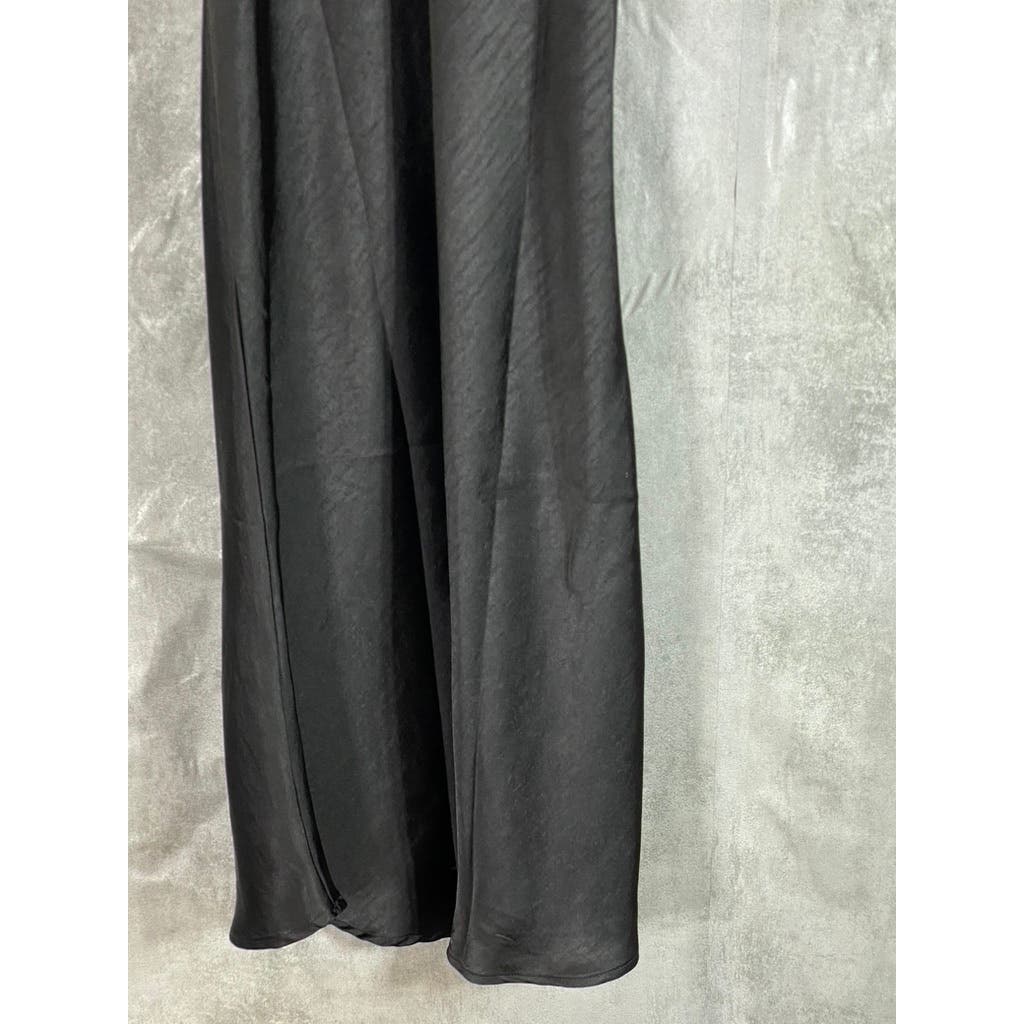OAK + FORT Women’s Black Solid V-Neck Adjustable Strap Midi Slip Dress SZ XS