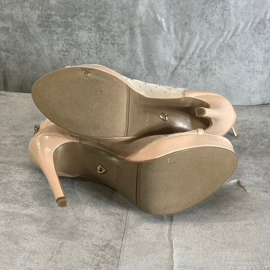 THALIA SODI Women's Nude Mesh Desire Rhinestone Peep-Toe Stiletto Heels SZ 8.5