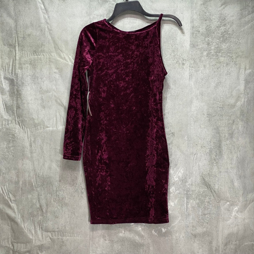 AX PARIS Plum Crushed Velvet Boat Neck One Sleeve Mini Dress SZ 6