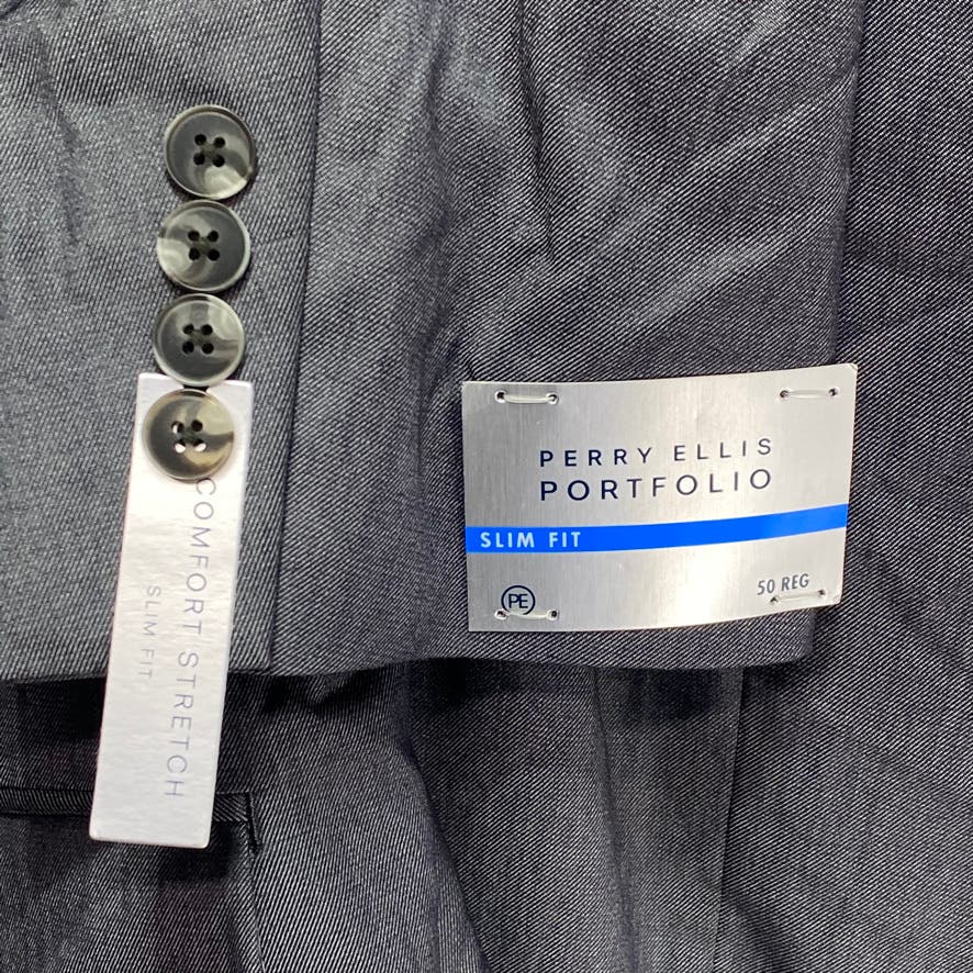 PERRY ELLIS PORTFOLIO Solid Grey Slim-Fit Regular Stretch Wrinkle Resistant Two-Button Suit Jacket SZ 50R