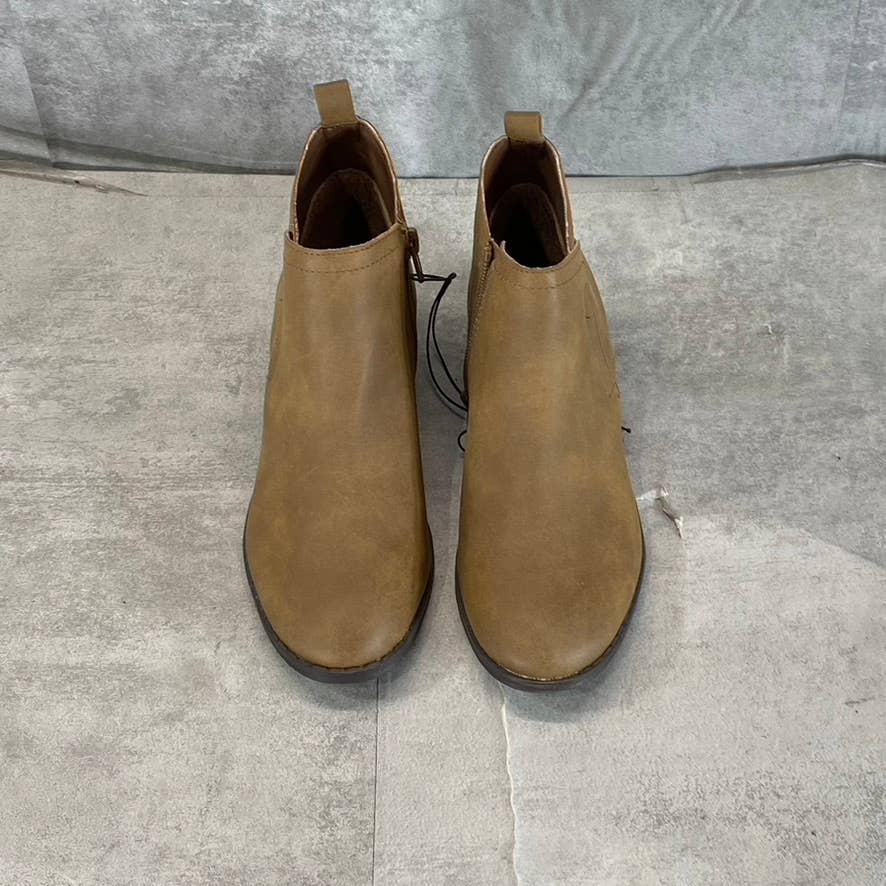 SUN+STONE Women's Tan Cadee Memory Foam Slip-On Block Heel Ankle Booties SZ 5.5