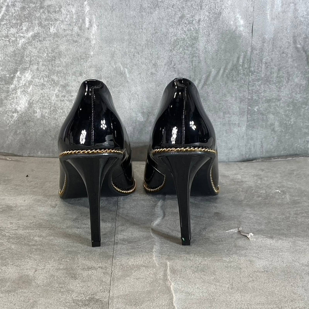 BAR III Women's Black Patent Binsa Ball-Chain Trim Pointed-Toe Pumps SZ 8.5