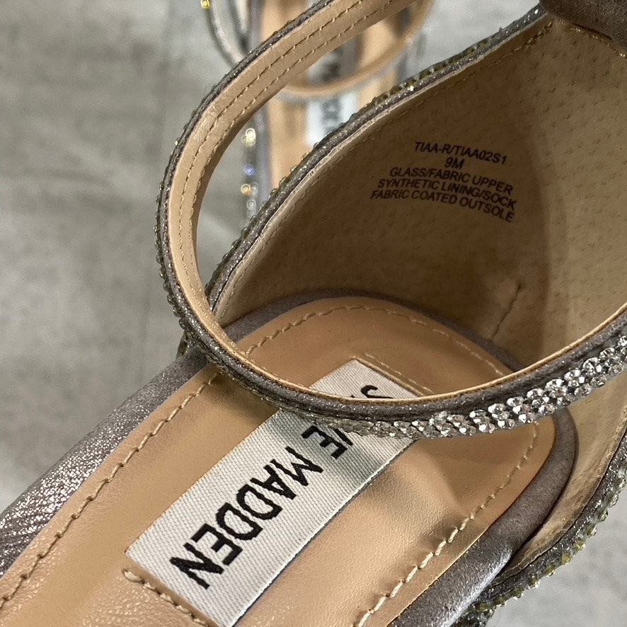 STEVE MADDEN Women's Silver Rhinestone Embellished Tiaa Square-Toe Two-Piece