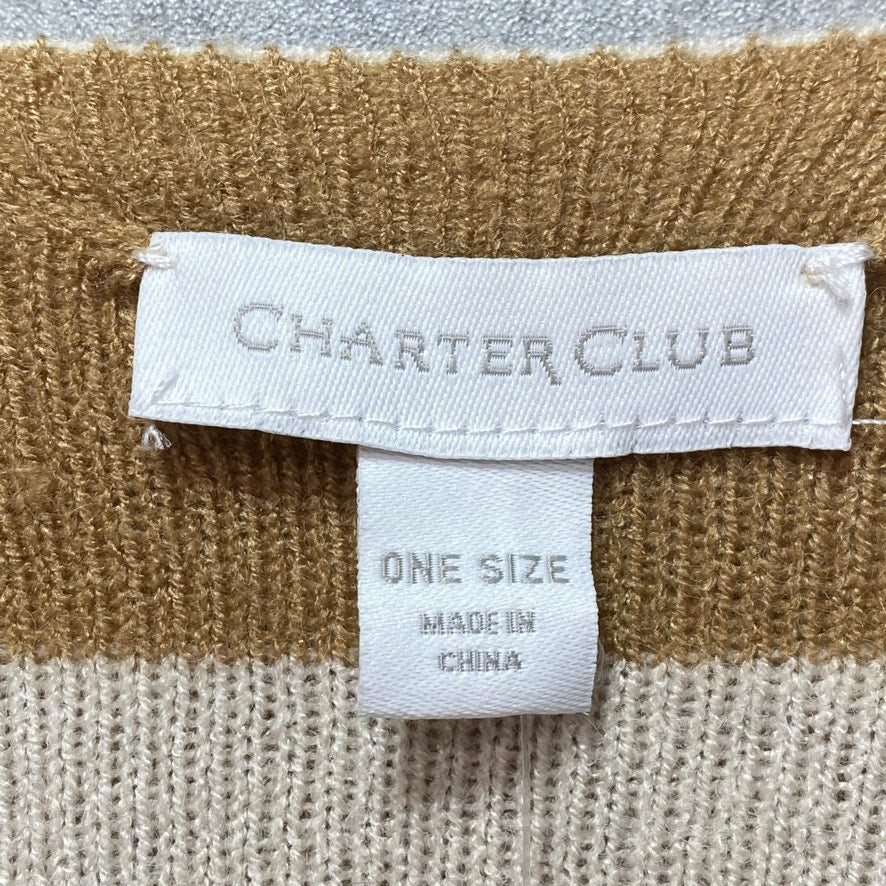 CHARTER CLUB Solid Tan Knit Reversible Poncho OS