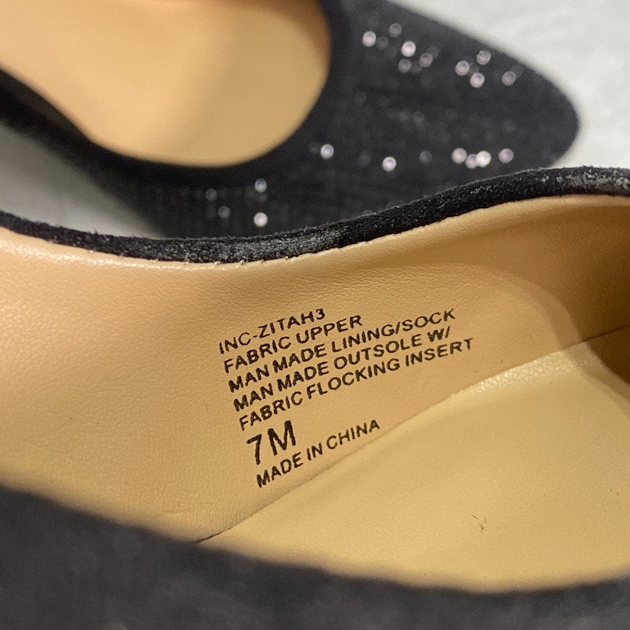 INC INTERNATIONAL CONCEPTS Black Bling Zitah Embellished Pointed-Toe Pumps SZ 7