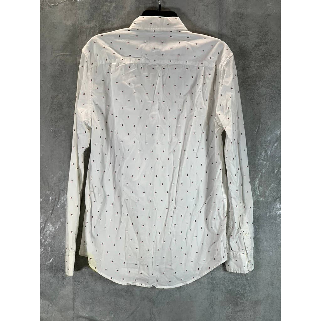 AMERICAN EAGLE Men's White Geometric Print Button-Up Long-Sleeve Shirt SZ S