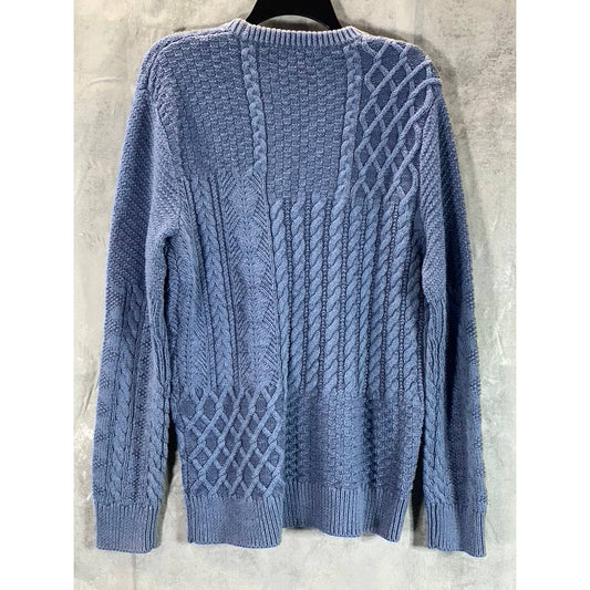 J.CREW Men's Heather Mediterranean Navy Crewneck Cable Knit Sweater SZ M