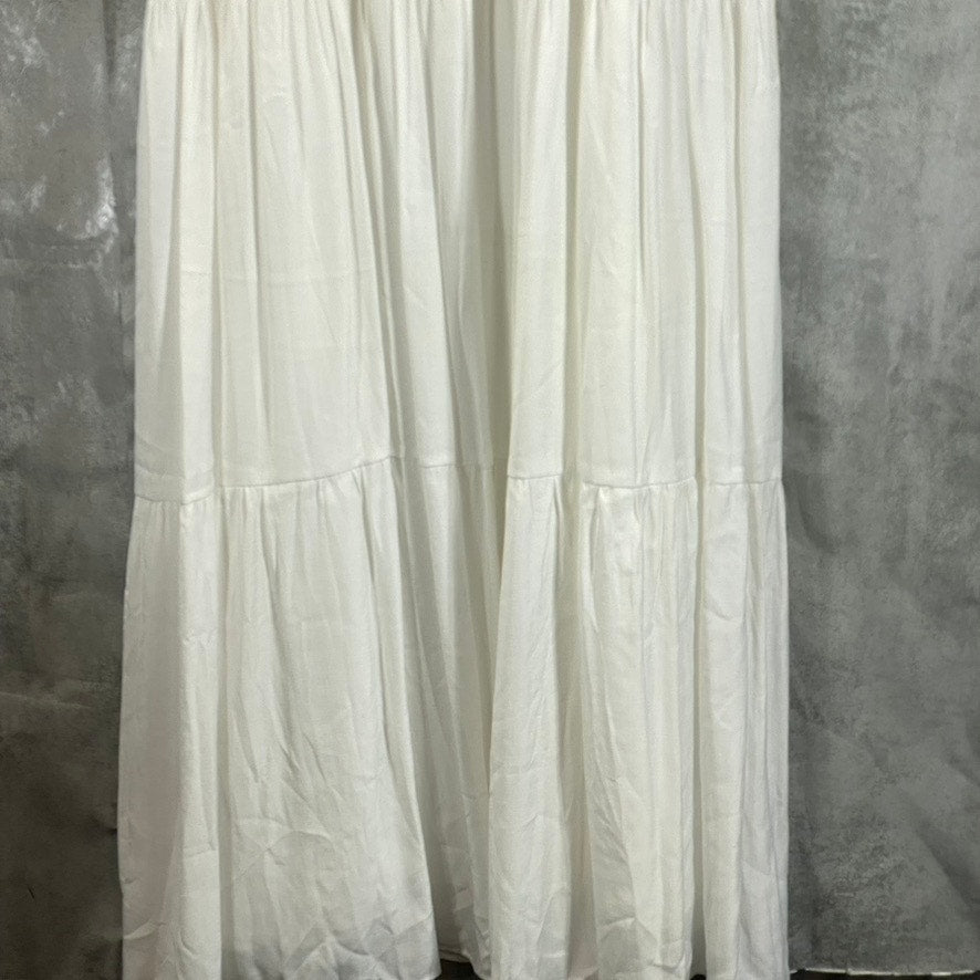 AND NOW THIS Women's Cream V-Neck Cutout Adjustable Strap Tiered Maxi Dress SZXL