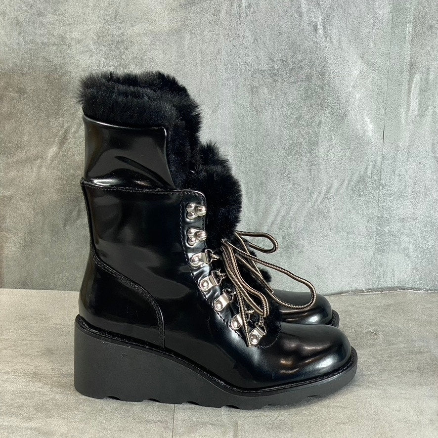 INC INTERNATIONAL CONCEPTS Women's Black Faux-Fur Hannia Lace-Up Wedge Boots SZ6