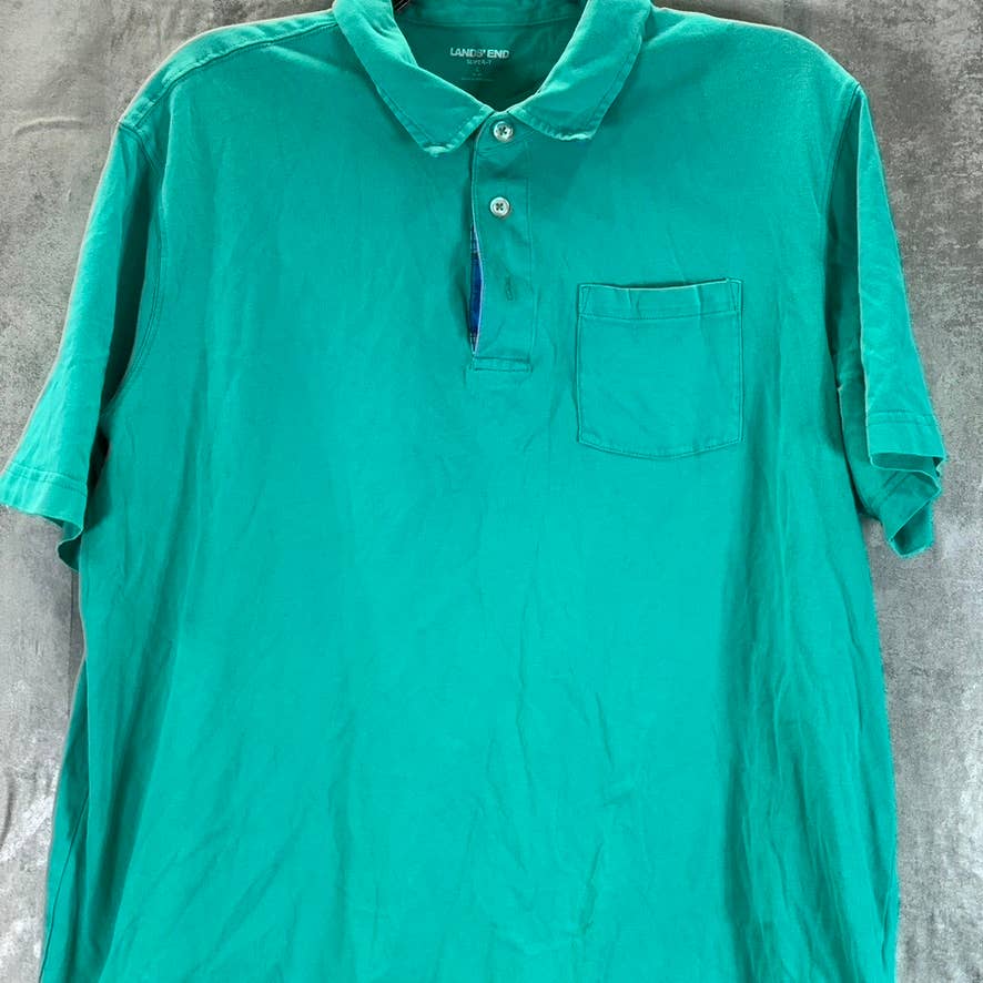 LANDS' END Men's Teal Shadow Super-T Cotton Short-Sleeve Polo Shirt SZ L