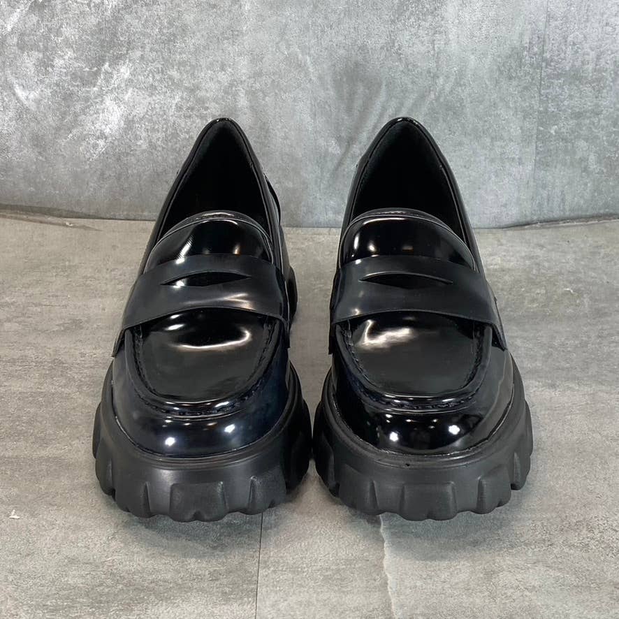 BAR III Women's Black Smooth Paz Lug-Sole Platform Slip-On Penny Loafers SZ 9.5