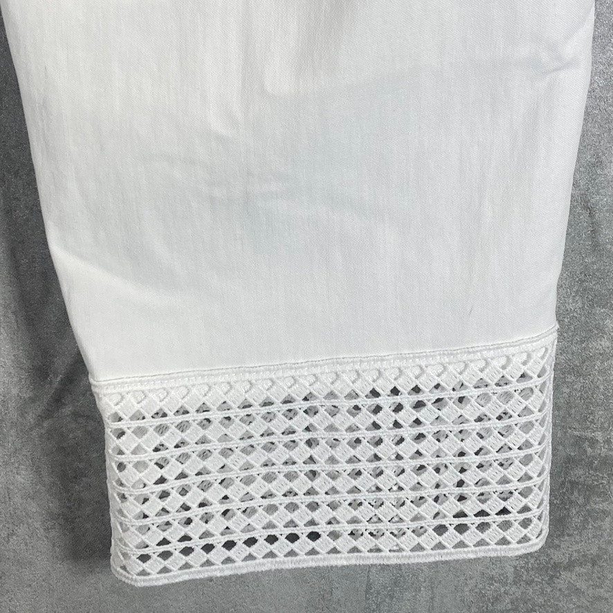 JM COLLECTION Women's Bright White Tummy-Control Crochet-Hem Capri Pants SZ M
