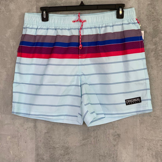 ORIGINAL PENGUIN Omphalodes Engineered Stripe Pull-On Drawstring Lined Swim Trunks SZ XL